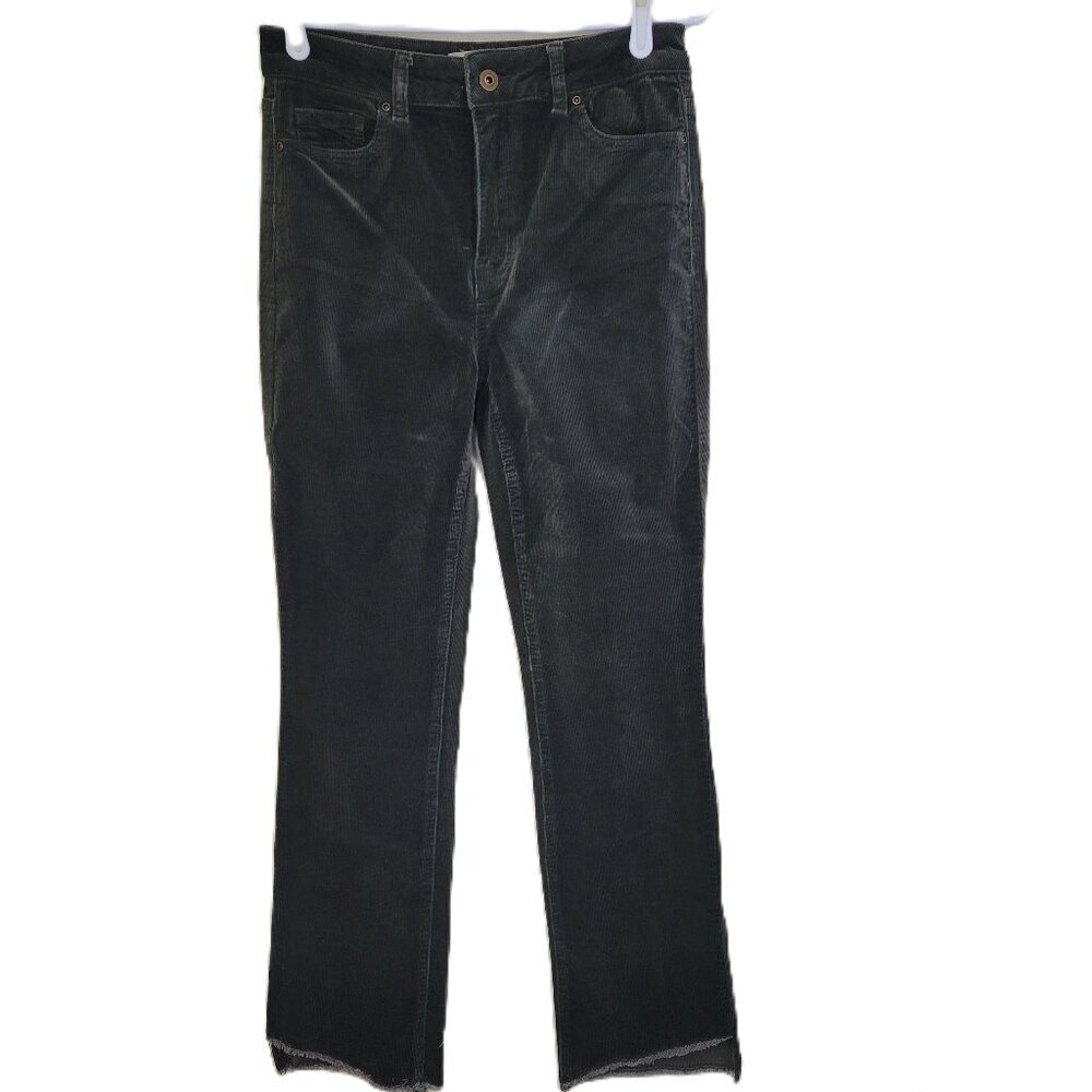 Charlie B Olive Green Corduroy Straight Leg Pants Frayed Hem Women's Size 6